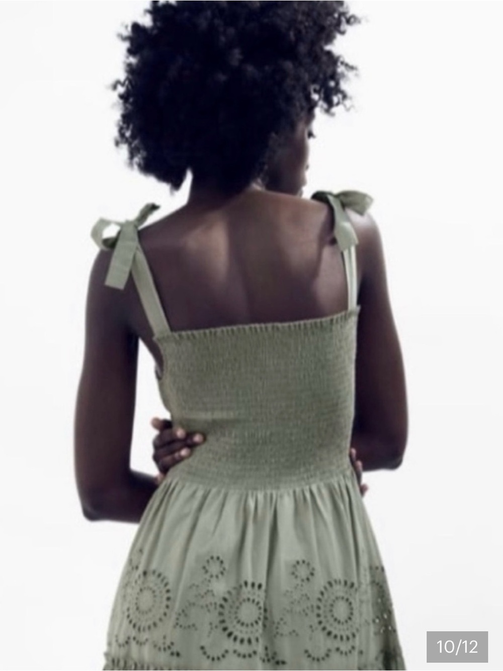 Zara Smocked Eyelet Tiered Maxi Dress - Olive Green - Picture 4 of 6